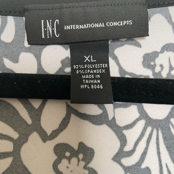 INC International Concepts Black and White Faux Wrap Floral Print Dress - Picture 3 of 3